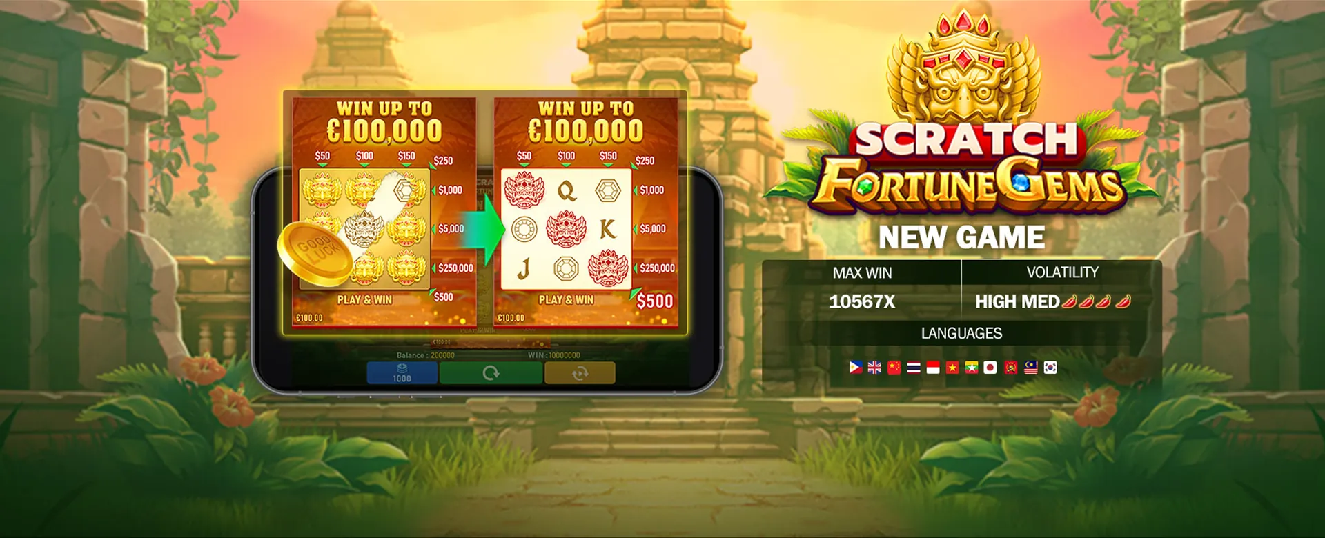 Dynamic shot of golden casino chips and cards, representing online betting success with okgames ph